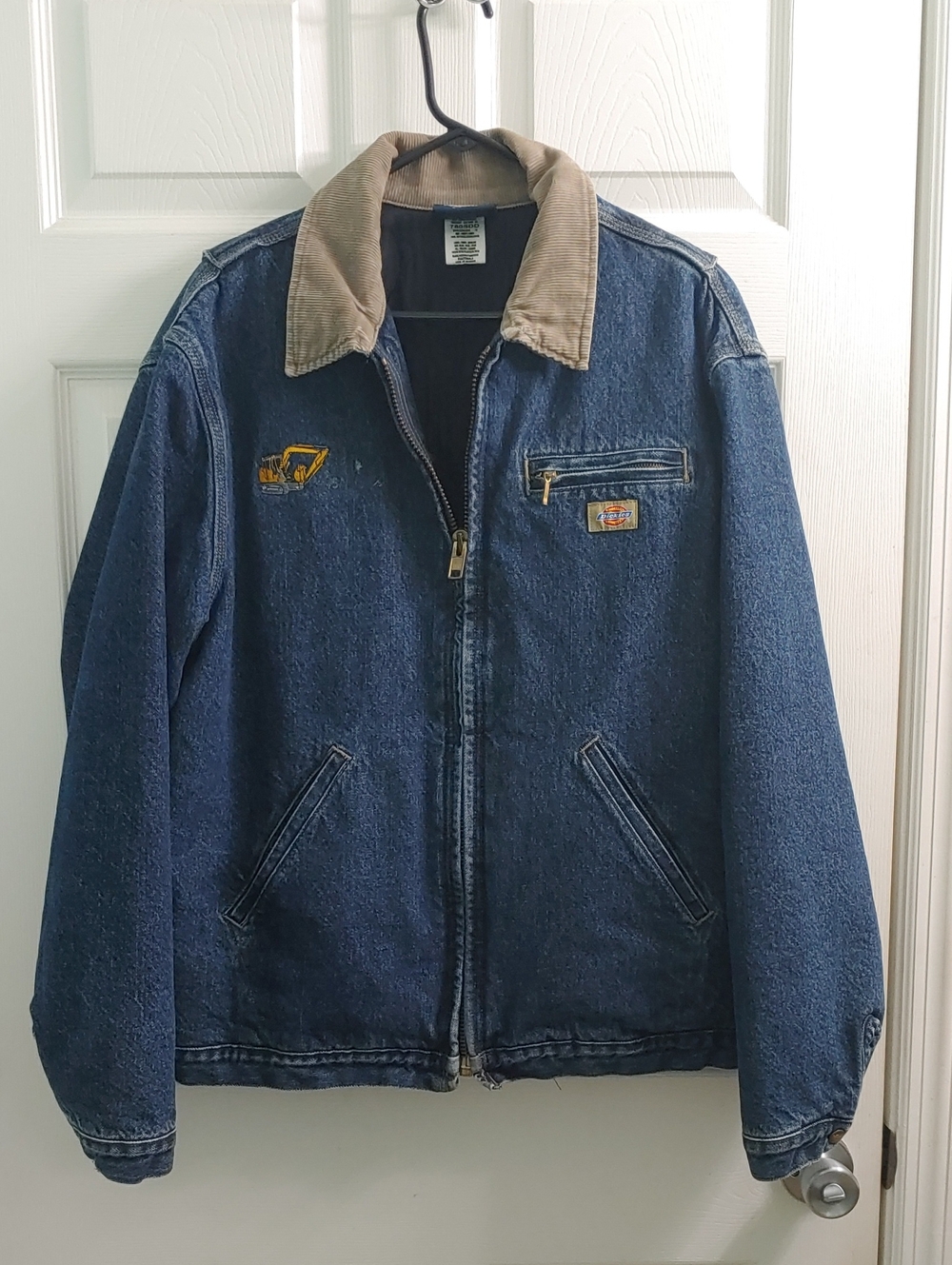 Vintage 90s Dickies Denim Work Jacket Men's XL Detroit Style Corduroy Collar